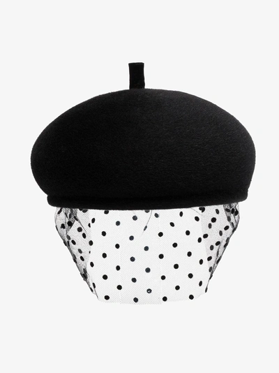 Shop Maison Michel Bonnie Polka Dot Veil Hat In Black