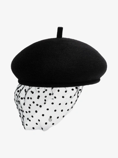 Shop Maison Michel Bonnie Polka Dot Veil Hat In Black