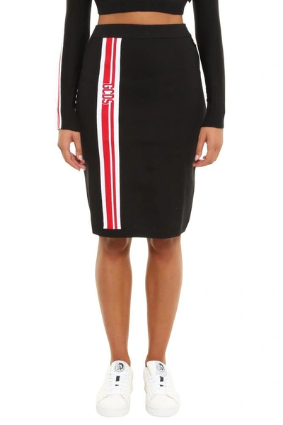 Shop Gcds Stripe Band Pencil Skirt In Black