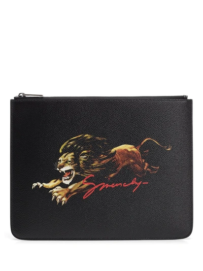 Shop Givenchy Coated Canvas Lion Pouch In Black