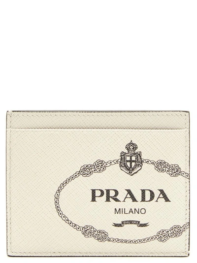 Shop Prada Saffiano Embossed Card Holder In White