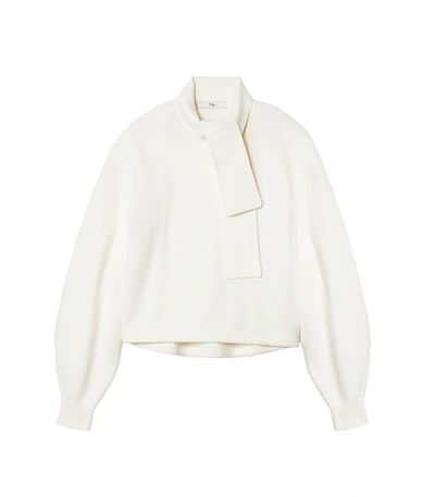 Shop Tibi Airy Wool Tie Collar Pullover In Ivory