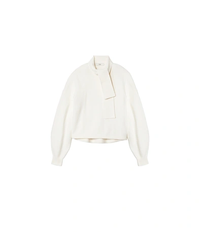 Shop Tibi Airy Wool Tie Collar Pullover In Ivory
