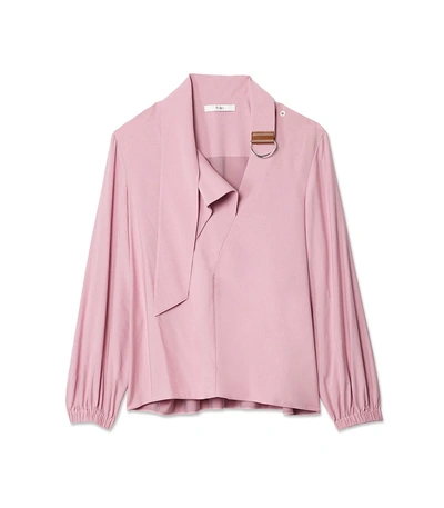 Shop Tibi Viscose Twill Asymmetric Tie Collar Top In Pink Lilac