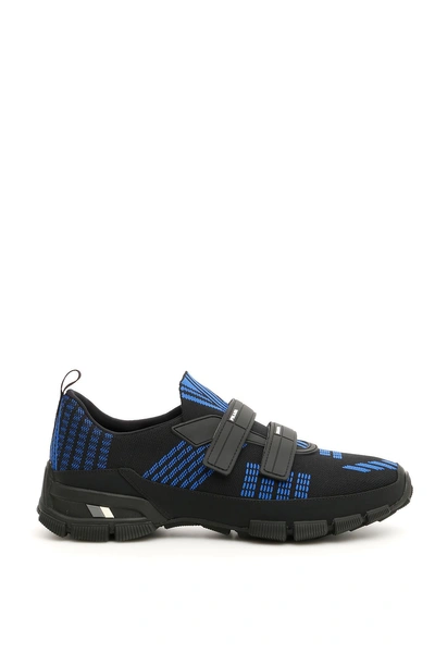 Shop Prada Bicolor Nylon Crossection Sneakers In Nero Royal (blue)