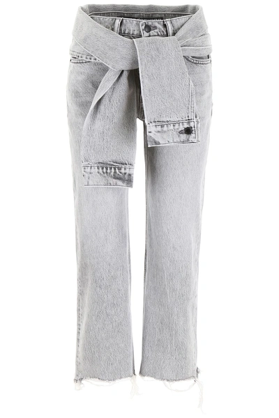 Shop Alexander Wang Jeans With Tied Sleeves In Light Grey|grigio