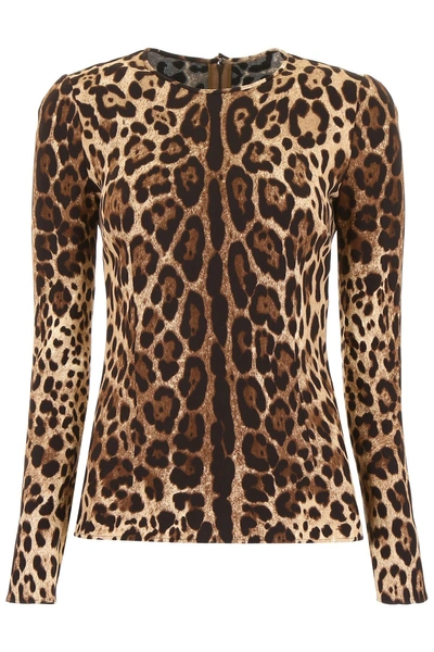 Shop Dolce & Gabbana Leopard Print Cady Top In Leo New (beige)