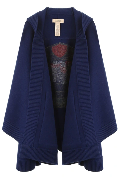 Shop Burberry Cape With Jacquard Logo In Navy (blue)