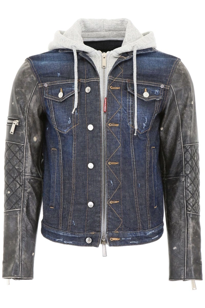 Dsquared2 Denim And Leather Jacket In Blue|blu | ModeSens