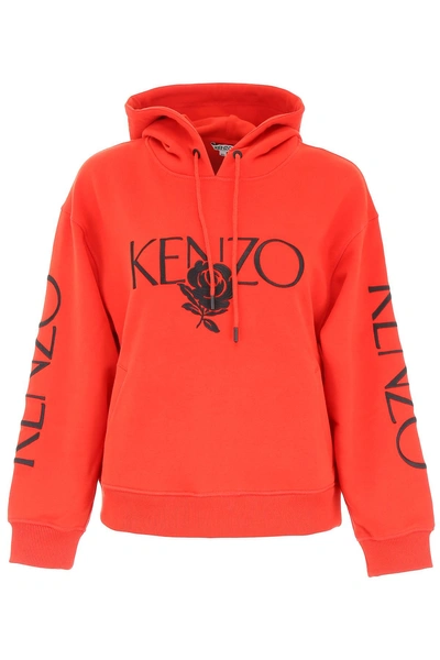 Shop Kenzo Rose Logo Hoodie In Medium Red|rosso
