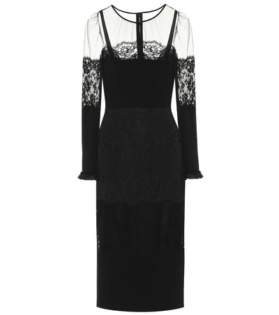 Shop Dolce & Gabbana Lace-trimmed Stretch Cady Dress In Black