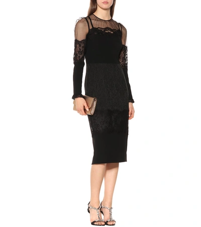 Shop Dolce & Gabbana Lace-trimmed Stretch Cady Dress In Black