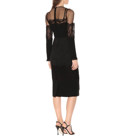 Shop Dolce & Gabbana Lace-trimmed Stretch Cady Dress In Black