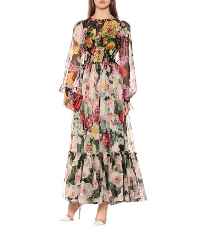 Shop Dolce & Gabbana Floral Silk Maxi Dress In Multicoloured