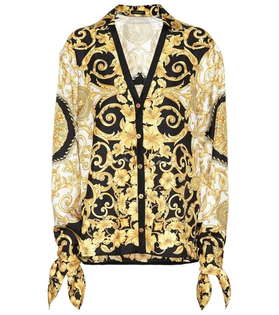 Shop Versace Printed Silk Twill Shirt In Gold