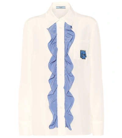 Shop Prada Ruffle-trimmed Silk Shirt In White