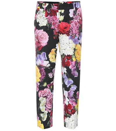 Shop Dolce & Gabbana Floral Cotton-blend Cigarette Pants In Multicoloured