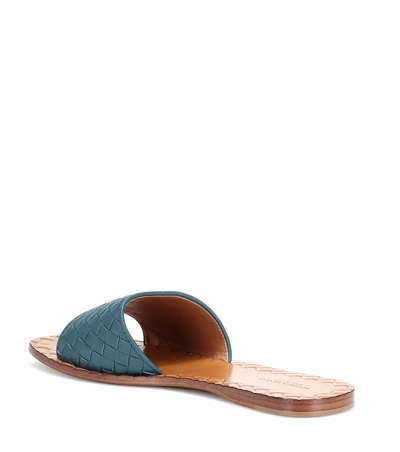 Shop Bottega Veneta Ravello Intrecciato Leather Slides In Blue