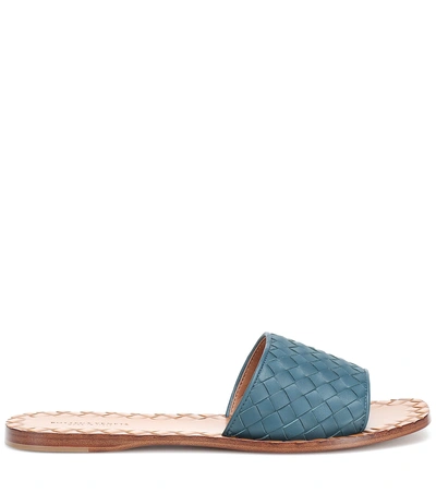 Shop Bottega Veneta Ravello Intrecciato Leather Slides In Blue