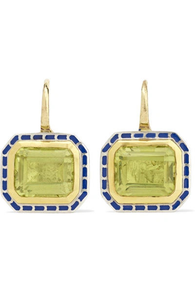 Shop Alice Cicolini 22-karat Gold, Sterling Silver, Enamel And Quartz Earrings