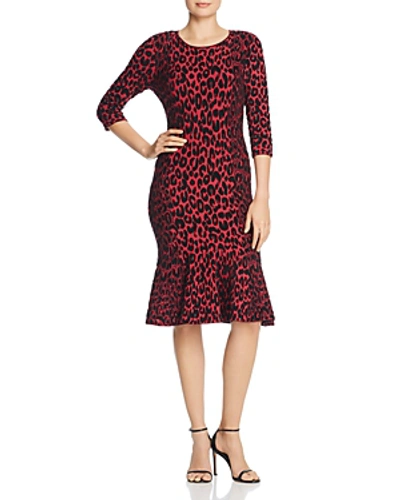 Shop Milly Textured Leopard-print Dress In Ruby Multi