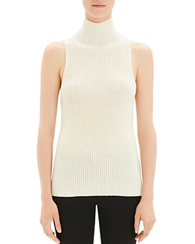 Shop Theory Sleeveless Mock-neck Sweater In Ivory/white