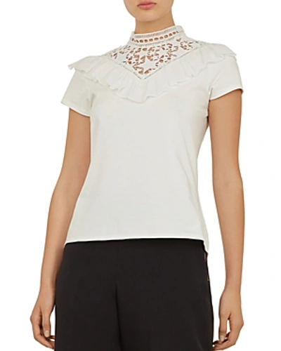 Shop Ted Baker Aurra Superstar Lace-inset Top In Ivory