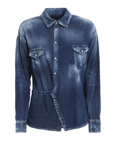 Shop Dsquared2 Distressed Shirt In Blue