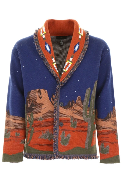 Shop Alanui Midnight Landscape Cardigan In Neptune Blue (blue)