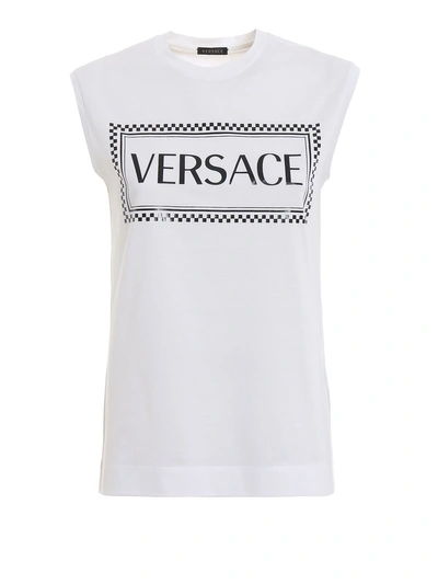 Shop Versace Logo Tank Top In  Bianco Nero