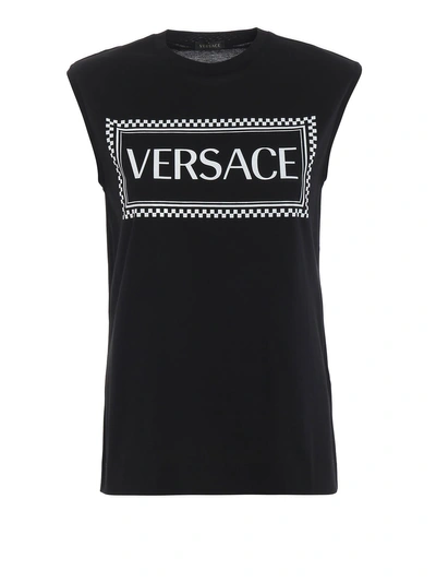 Shop Versace Logo Tank Top In  Nero Bianco