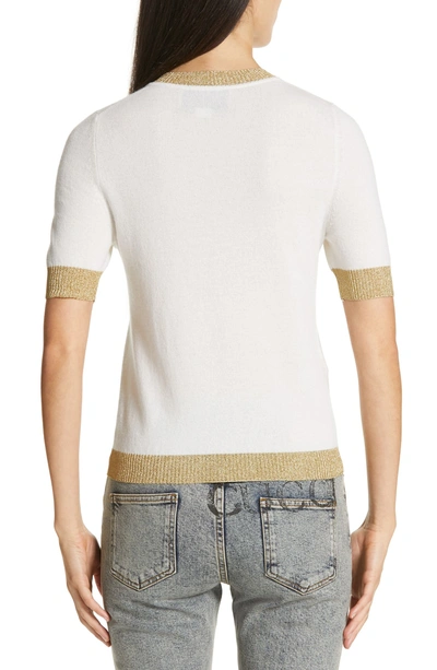 Shop Gucci Metallic Trim Cashmere & Silk Sweater In Ivory/ Gold