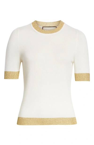 Shop Gucci Metallic Trim Cashmere & Silk Sweater In Ivory/ Gold