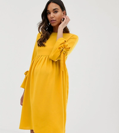 Shop Queen Bee Skater Dress With Fluted Sleeve In Mustard-yellow