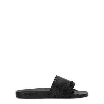 Shop Givenchy Black Logo Leather Sliders