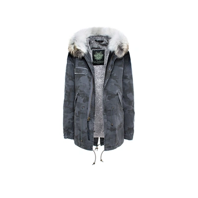 Shop Mr & Mrs Italy Camouflage Parka Midi Cotton Camou Astrakan Velvet Fawn Light Fox Fur