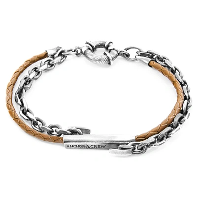 Shop Anchor & Crew Light Brown Belfast Silver And Braided Leather Bracelet
