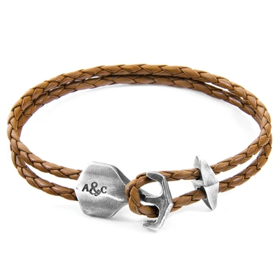 Shop Anchor & Crew Light Brown Delta Anchor Silver And Braided Leather Bracelet