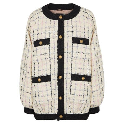Shop Gucci Checked Tweed Bomber Jacket In Ivory