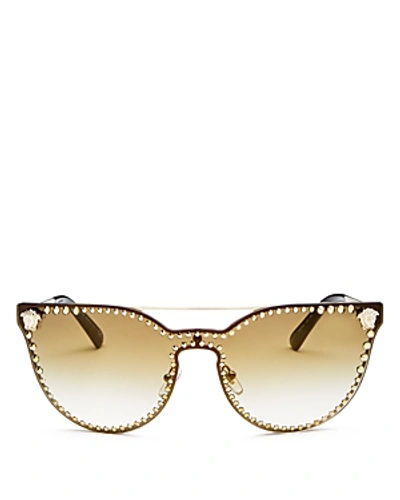 Shop Versace Women's Mirrored Cat Eye Sunglasses, 65mm In Pale Gold/light Brown