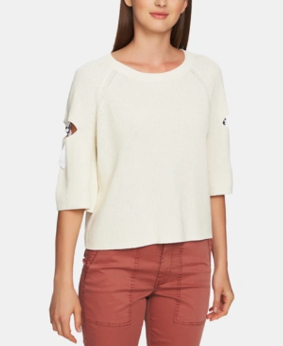 Shop 1.state Cotton Cutout Hardware Sweater In Antique White