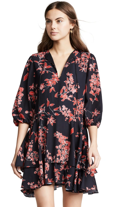 Shop Alice And Olivia Moore Tunic Dress In Vine Floral Black/cherry