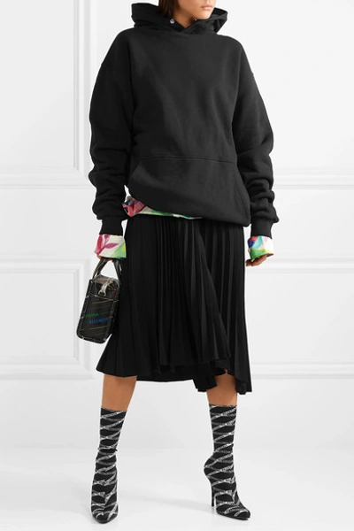 Shop Balenciaga Oversized Embroidered Cotton-jersey Hoodie In Black