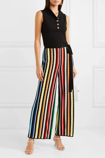 Shop Mary Katrantzou Rego Striped Knitted Wide-leg Pants In Black