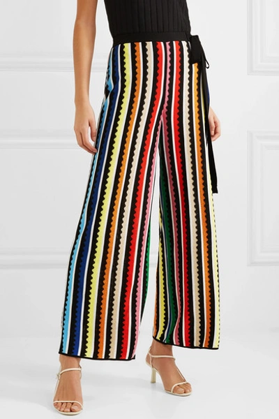 Shop Mary Katrantzou Rego Striped Knitted Wide-leg Pants In Black