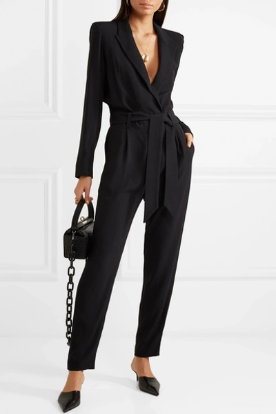 Shop Iro Delicate Belted Wrap-effect Crepe Jumpsuit In Black