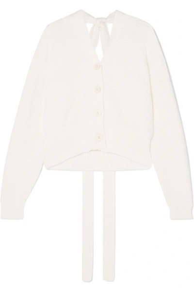 Shop Adeam Cold-shoulder Cotton-blend Cardigan In Ivory