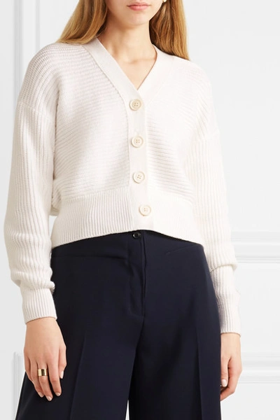 Shop Adeam Cold-shoulder Cotton-blend Cardigan In Ivory