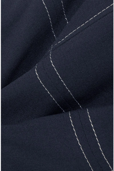 Shop Adeam Asymmetric Wool-blend Midi Dress In Navy