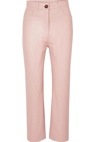 Shop Nanushka Croc-effect Vegan Leather Straight-leg Pants In Blush